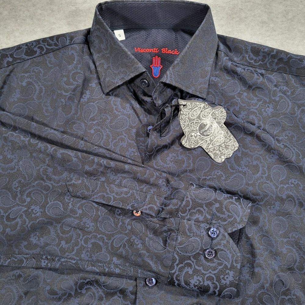 Luchiano Visconti Black Men's Small‎ Navy on Black Long Sleeve Paisley Shirt